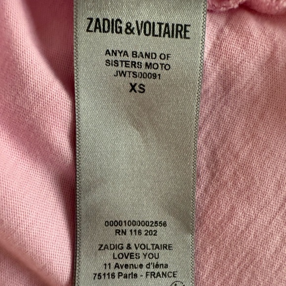 Zadig Voltaire XS Band of Sisters Rhinestone Pink Graphic Short Sleeve Boxy Tee - Picture 8 of 9